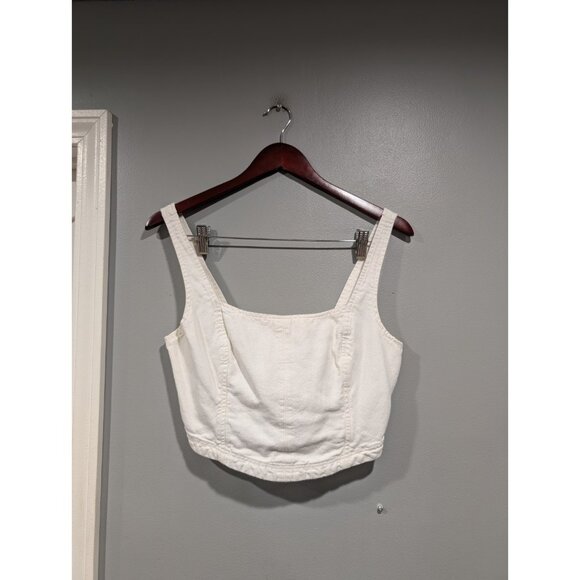 PILCRO Anthropologie Cream Corset Style Cotton/Linen Crop Top Smocked Back Sz S - Picture 1 of 16